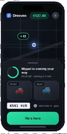 La app Dreeveo mostrando que otro conductor va hacia tu plaza